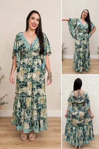 VESTIDO VERDE ANIMAL PRINT BOHO