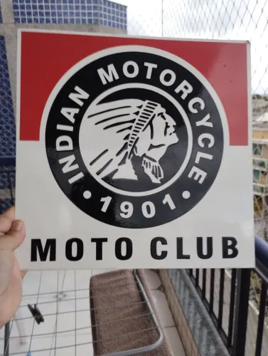 Placa Aço Inox Indian Motorcycle 1901 30 x 30cm Impressão em Alto Relevo