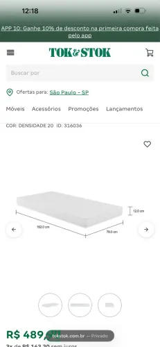 Colchão Júnior tok Stok D20 162x78x12