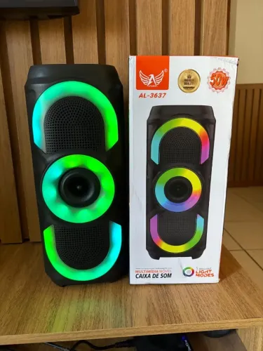 Caixa Bluetooth RGB 50W Grave Reforçado para Festa e Churrasco