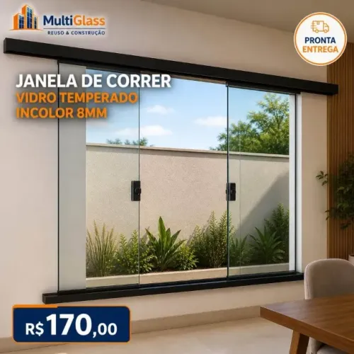 Vidros para janela de correr Vidro Incolor 8mm (Sistema fora do vão)