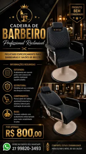 Cadeira de Barbeiro Profissional Reclinável