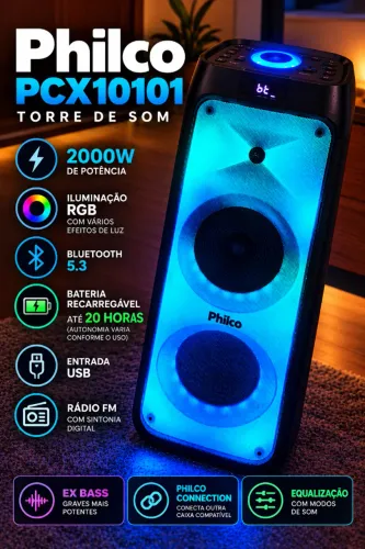 Caixa de Som Philco PCX10101 RGB Bluetooth com Garantia