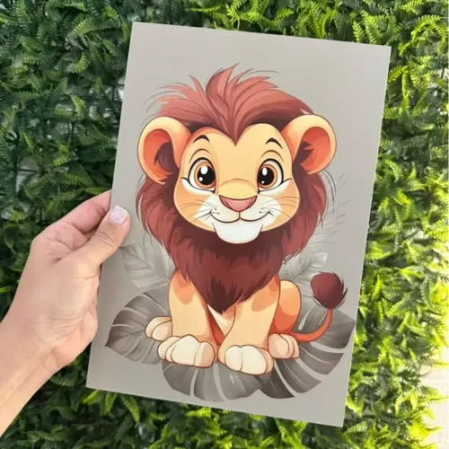 Kit 3 Quadros Leãozinho safari quarto infantil menino Rei Leão em mdf 3mm