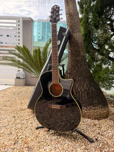 Violão Crafter Eletroacústico Preto + Hard Case + Tripé