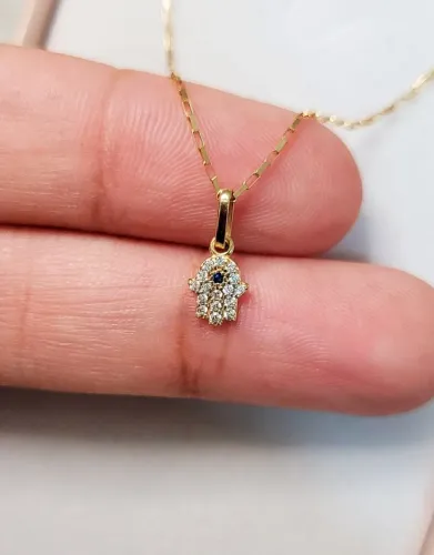 Colar Mão de Fátima mini, bloquinho Ouro 18k DESCONTO