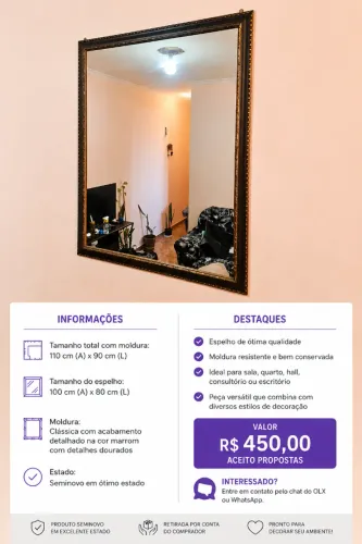 Espelho Decorativo com Moldura Clássica - Seminovo