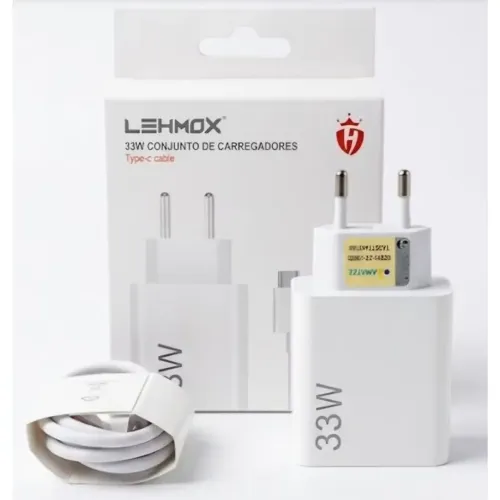Carregador Celular Turbo 33W Lehmox Tipo C Rápido Original Homologado Anatel Com Cabo