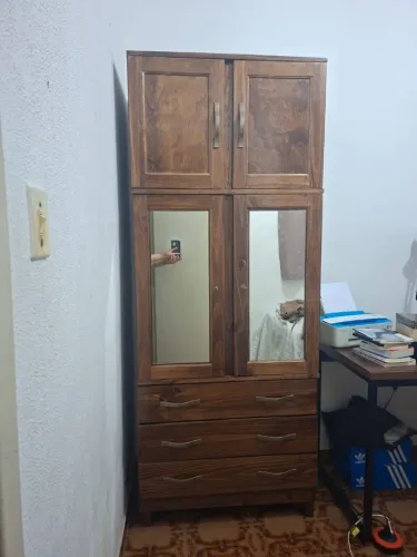 Guarda Roupa Solteiro Com Espelho 4 Portas 3 Gavetas Paris Castanho