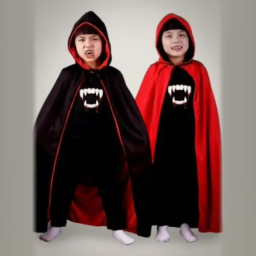 Fantasia Dupla Face de Halloween de Vampiro Dracula Capa Cosplay Bruxa Manto Infantil