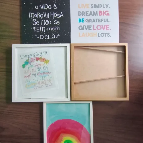 Kit 5 Quadros Decorativos MDF e Madeira Frases Motivacionais
