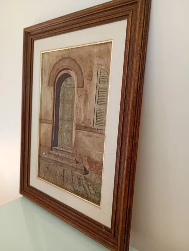 Quadro pintura original, moldura madeira e filete dourado
