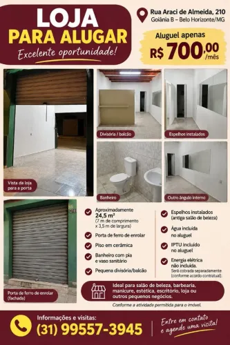 Aluga-se loja em rua comercial do bairro