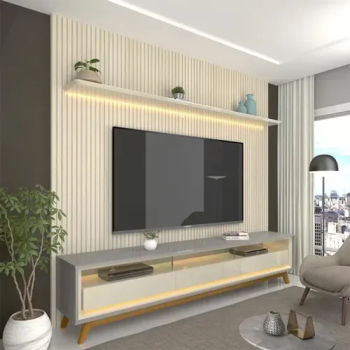 Painel até 85? Nobre 230 Off White + Rack Requinte 212 Cinza/Off White tt44