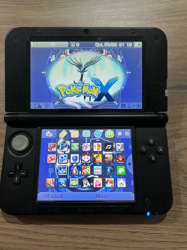 Nintendo 3DS XL Azul Desbloqueado + Cartão + Jogos + Case - Defeito no Botão Power