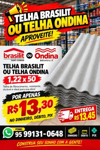 TELHA BRASILIT OU ONDINA POR APENAS 13,30 PARA RETIRADA 13,45 PARA ENTREGA !