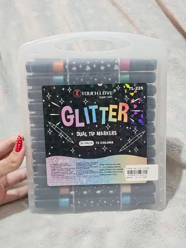 Kit 48 Canetinhas Touch Glitter Dupla - Maleta 96 Cores 48 Canetas/ 96 Cores