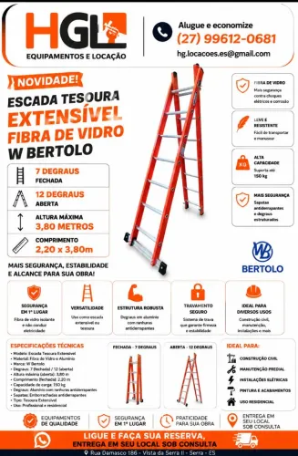 Aluguel de escada tesoura de fibra 