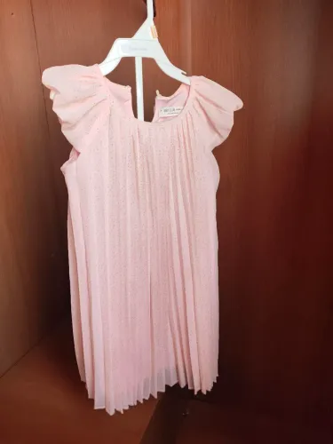 Vestido infantil rosa plissado 3 anos