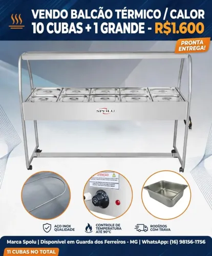 Buffet banho-maria com 10 Cubas pista quente disponível pelo valor de r$ 1600