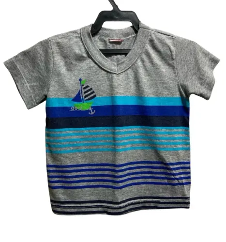 Camiseta Infantil Menino Cinza Listrada Náutica, Tamanho 2