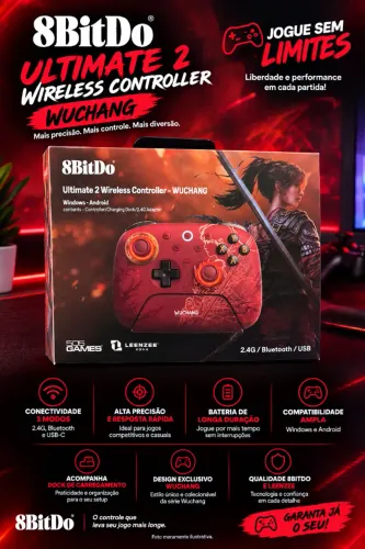 Controle Sem Fio 8bitdo Ultimate 2 Edição Especial Wuchang Cor Vermelho
