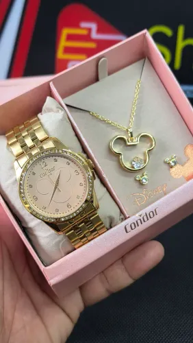 Kit Relógio Condor Feminino Disney Mickey Dourado - CO2036MYR/K4J