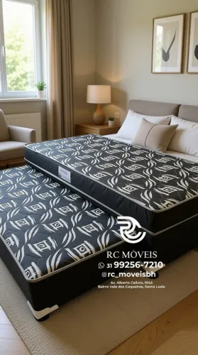 Cama Box Solteiro Bibox 88x1,88 com Auxiliar D33 Floral Preto Resistente