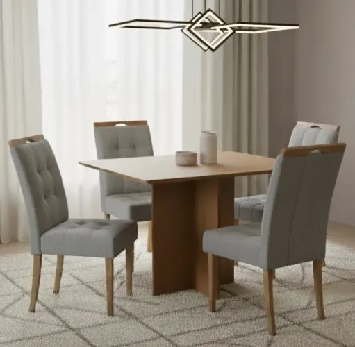 Conjunto Mesa Turim 90 com 4 Cadeiras Estofadas