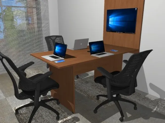 Mesa De Reunião Top White Com Painel e Passa Fios: L136cm x P90cm x A74cm