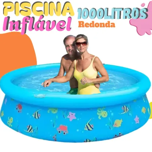 PISCINA INFLÁVEL DIVERTIDA 1.000 LITROS EM PVC TRIPLO DE ALTA RESISTÊNCIA ESTAMPADA 168 X 