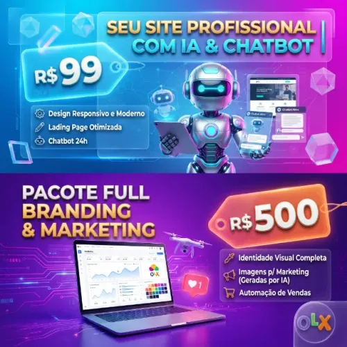 Criação de Sites, Landing Pages e Chatbots com IA | A partir de R$ 99