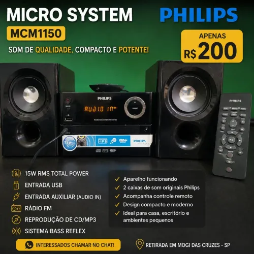 SÓ R$200! MICRO SYSTEM PHILIPS MCM1150 + 2 CAIXAS + CONTROLE