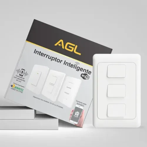 Interruptor Inteligente Wi-Fi 3 Teclas Branco AGL - Controle por App e Assistentes de Voz