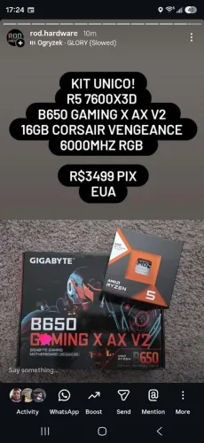 Kit 7600x3d + B650 Gigabyte + 16GB CORSAIR VENGEANCE RGB