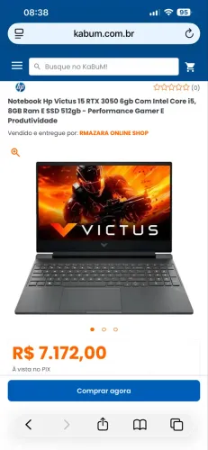  Notebook Hp Victus 15 RTX 3050 6gb Com Intel Core i5, 8GB Ram E SSD 512gb  Gamer 