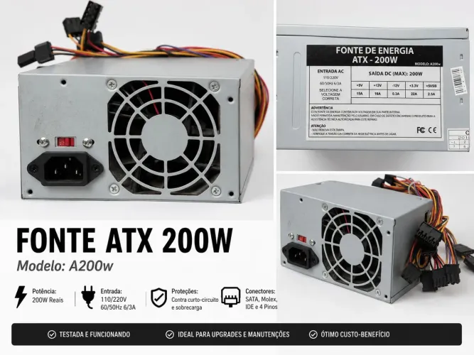 Fonte ATX 200W para PC | Usada e Funcionando 