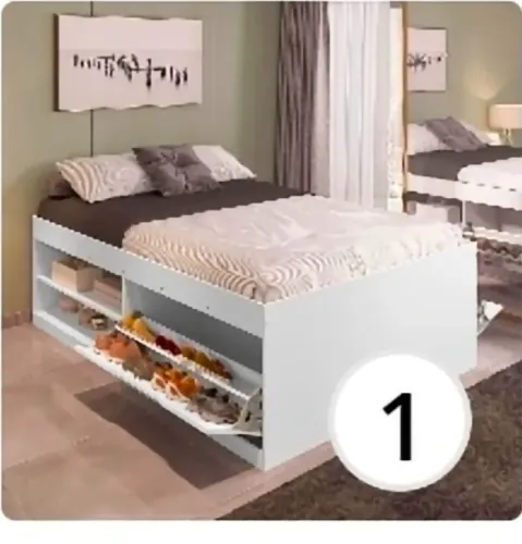 Cama baú casal com sapateira embutida branca, com colchão