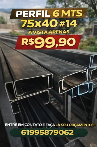 Tenha sempre os melhores preços - perfil enr. 6 metros 75x40x14 a vista apenas 99,90