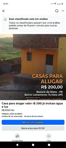 Casa para alugar r$ 200 já incluso água e luz