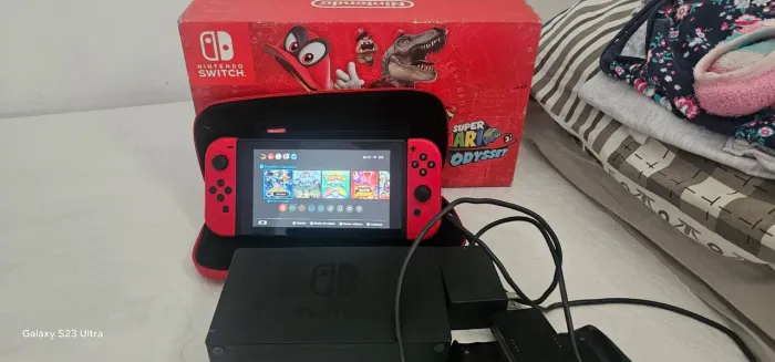 2 jogoa + Nintendo Switch V1 Edição Mario Odyssey Original