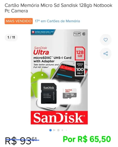 Cartão memória 128 GB