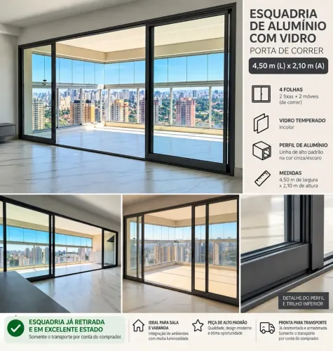 Esquadria de alumínio com 4 folhas de vidro - 4,50 × 2,10