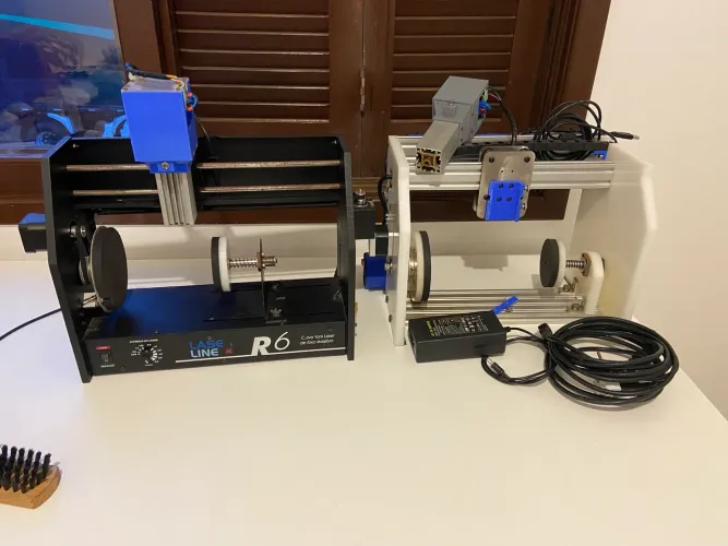 Gravadora a laser com eixo rotativo 