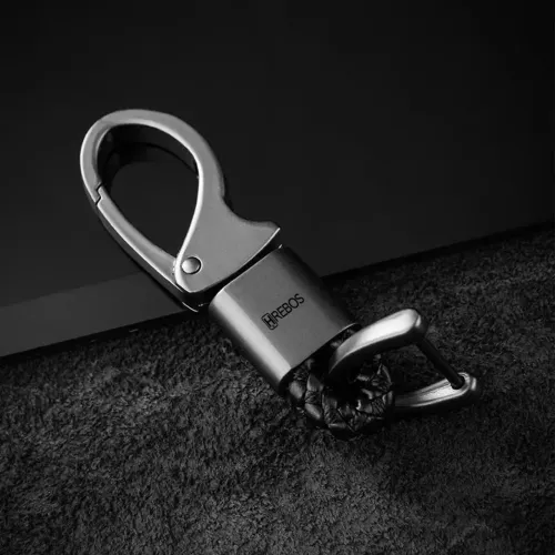 Chaveiro Premium HRebos IF-305 - Mosquetão em Metal com Cordão de Couro Trançado