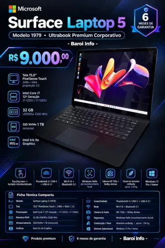Notebook Ultrabook Surface Microsoft i7 12 - 32gb DDR5