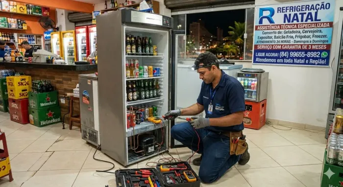 Conserto de geladeira expositor cervejeira frigobar freezer balcão frio e etc.