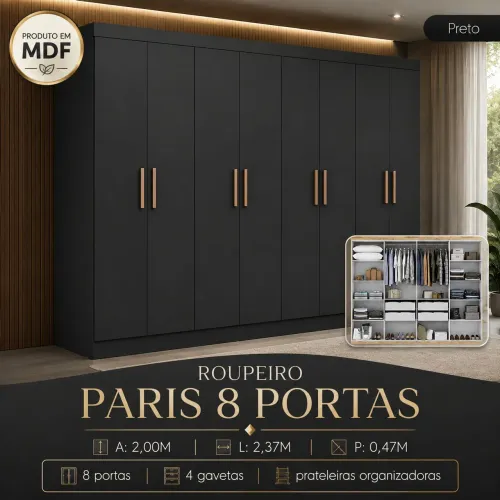 Guarda roupa 8 portas - Preto