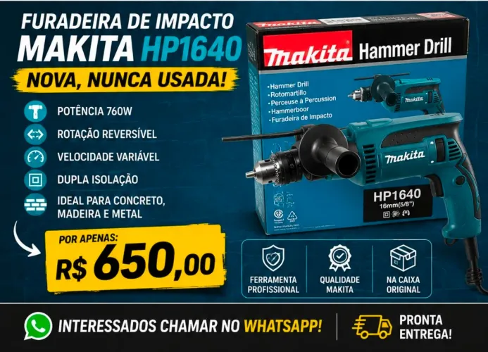 FURADEIRA DE IMPACTO MAKITA HP1640 - NOVA, SEM USO! ?