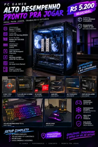 PC Gamer Ryzen 7 5700X + RX 7600 8GB | 16GB RAM | SSD 1TB